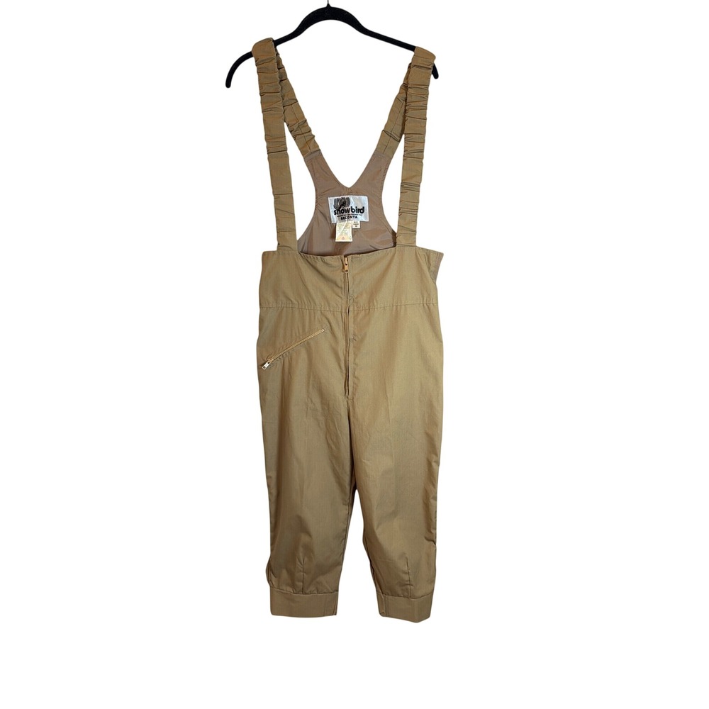 Vintage Snowbird Beconta Mens Ski Bibs Tan Overalls  Medium Winter Snow Pants‎